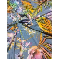 Elastyczna dzianina z wzorem pomarańczowych paproci